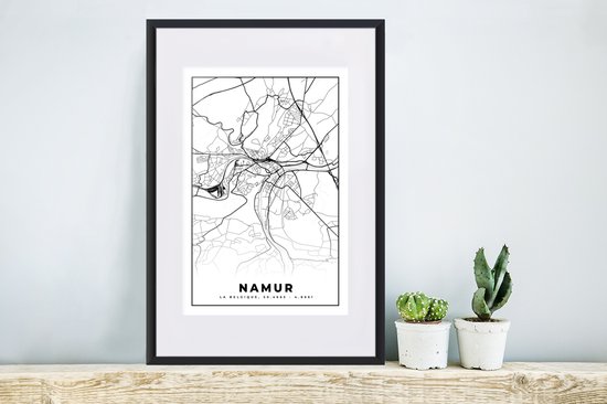 Cadre photo avec poster Zwart et Wit- België - Namur - Plan de ville - Plan - Zwart et Wit - Plan - 40x60 cm - Cadre poster