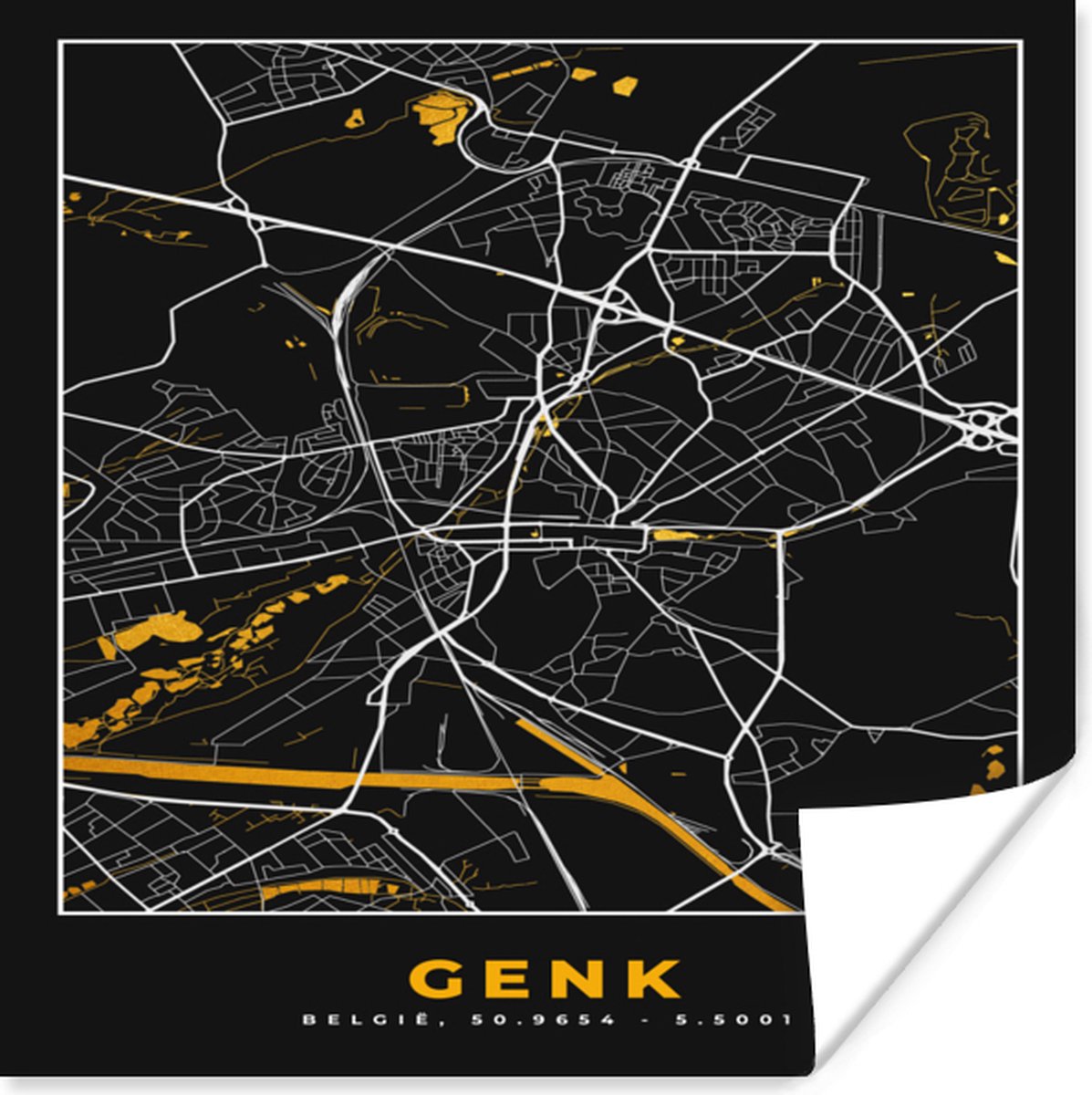 Poster Stadskaart - Kaart - Genk - Plattegrond - Goud - 50x50 cm | bol.com