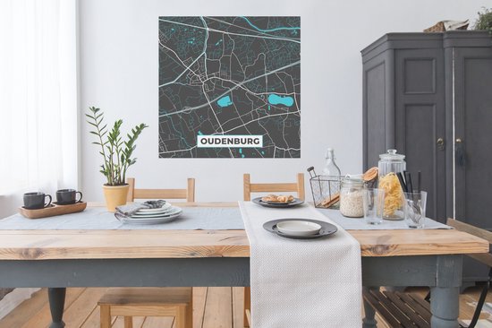 Poster België - Oudenburg - Plan de la ville - Carte - Blauw - Carte - 100x100 cm XXL