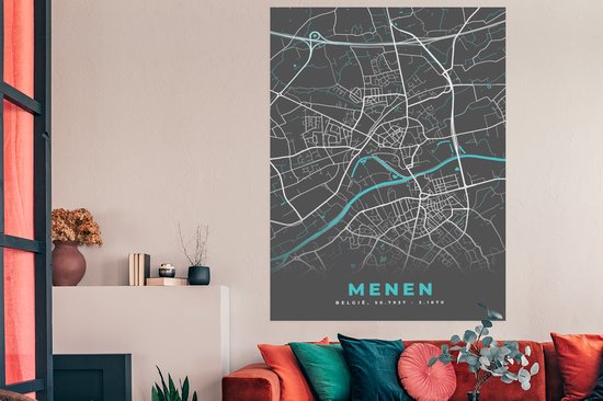 Affiche België – Menin – City Map – Map – Blauw – Map - 120x180 cm XXL