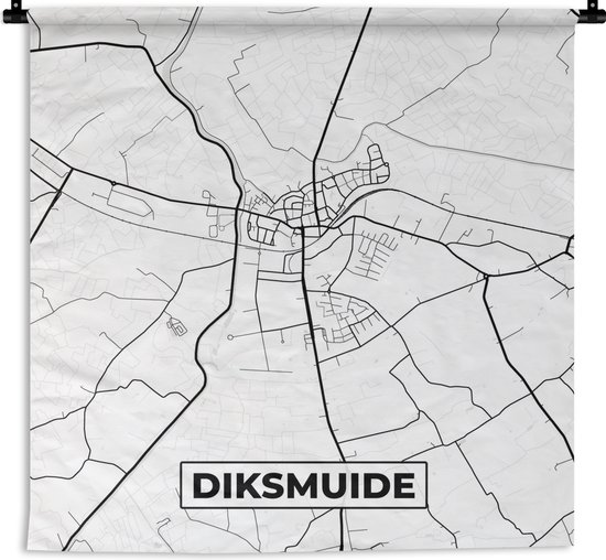 Foto: Wandkleed wanddoek zwart wit belgi plattegrond stadskaart kaart diksmuide 90x90 cm wandtapijt