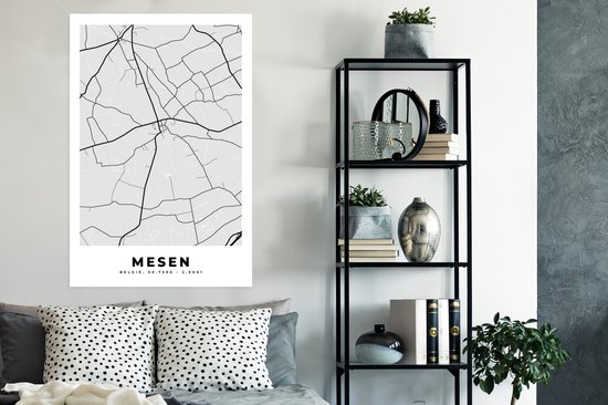 Affiche België – Messines – City Map – Map – Zwart Wit – Carte - 80x120 cm
