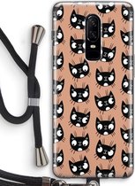 Case Company® - OnePlus 6 hoesje met Koord - Kat - Telefoonhoesje met Zwart Koord - Bescherming aan alle Kanten en Over de Schermrand