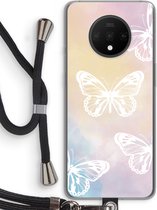 Case Company® - OnePlus 7T hoesje met Koord - White butterfly - Telefoonhoesje met Zwart Koord - Bescherming aan alle Kanten en Over de Schermrand