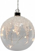 kerstbal met pailletten 12 cm glas transparant/wit