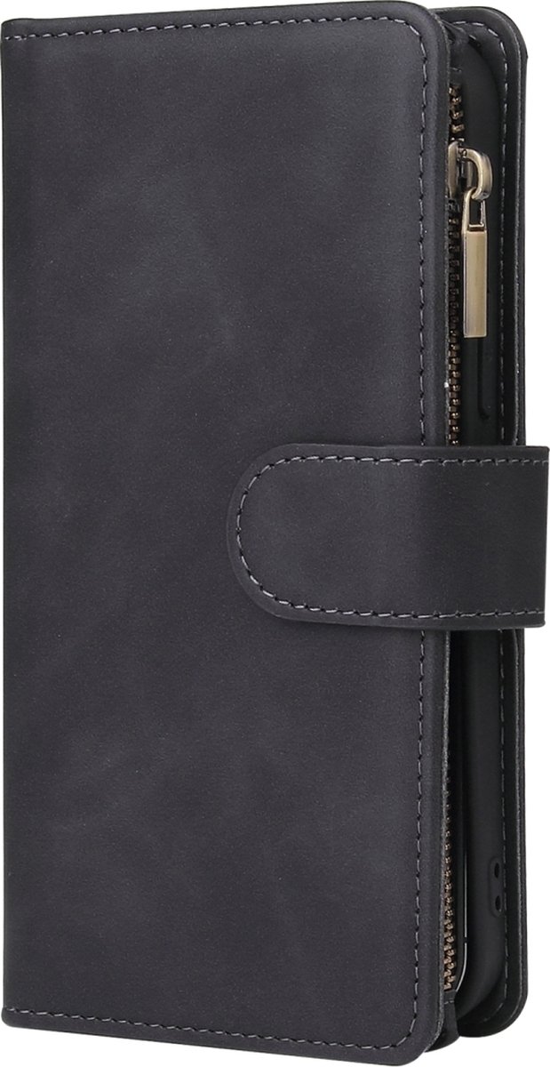 Mobigear Telefoonhoesje geschikt voor Apple iPhone 12 Pro Max Hoesje | Mobigear Zipper Bookcase Portemonnee | Pasjeshouder voor 6 Pasjes | Telefoonhoesje voor Pinpas / OV Kaart / Rijbewijs - Zwart