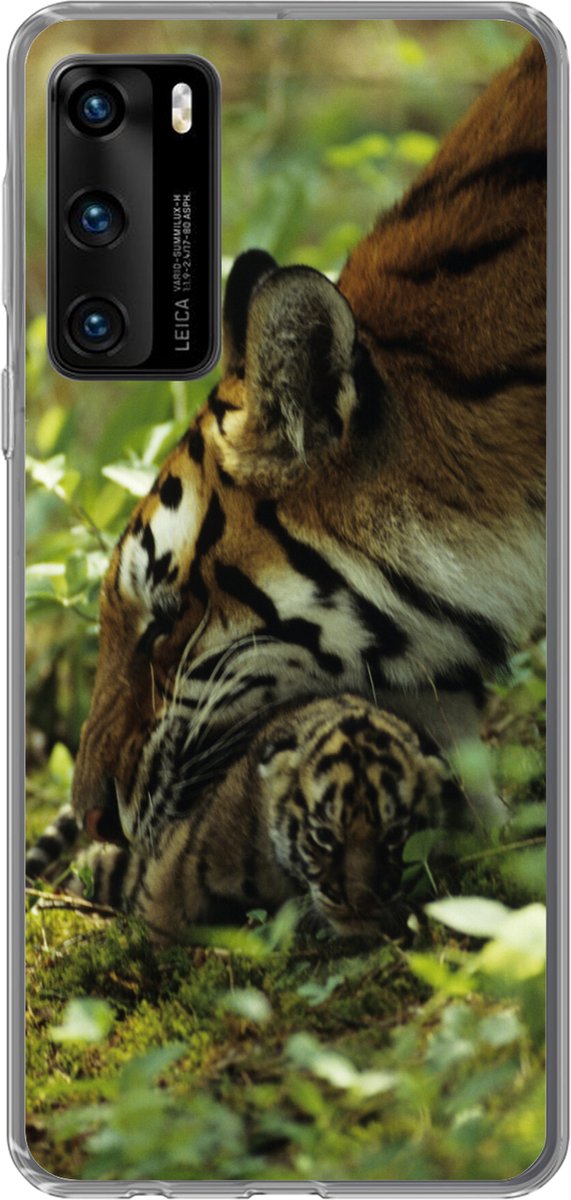 Telefoonhoesje Geschikt voor Huawei P40 hoesje - Tijger - Planten - Welp - Siliconen Telefoonhoesje Telefoonhoesje