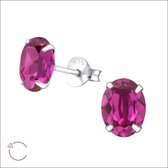 Aramat jewels ® - Ovale oorbellen fuchsia roze kristal 925 zilver 8x6mm