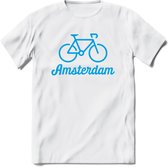 Amsterdam Fiets Stad T-Shirt | Souvenirs Holland Kleding | Dames / Heren / Unisex Koningsdag shirt | Grappig Nederland Fiets Land Cadeau | - Wit - S