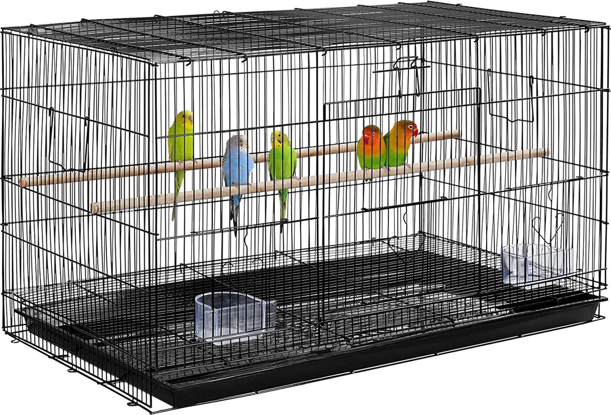Ruime Vogelkooi 75,5 X 45 X 45 Cm Met Uittrekbare Lade - Zwart Voor Papegaaien En Vogels