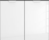 Beddenreus commode Reno met 2 deuren - 93 x 81 x 42 cm - grijs metallic/ hoogglans wit