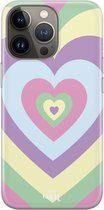 Retro Heart Pastel - iPhone Transparant Case - Hoesje met hartje pastel kleuren - Blauw / Paars / Roze / Groen - Siliconen hoesje geschikt voor iPhone 13 Pro