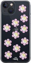 YinYang Flowers Pink - Transparant hoesje geschikt voor iPhone 13 hoesje transparant - Shockproof case met emoji YinYang geschikt voor Apple iPhone 13 - Doorzichtig hoesje met opdr