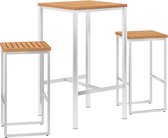 vidaXL 3-delige Barset massief teakhout en roestvrij staal