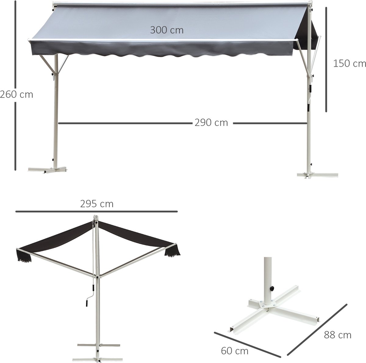 Outsunny Luifel Knikarm Klemluifel Zonwering Zwengel Balkon Aluminium 3 X 1 5 M Creme~840 183cw