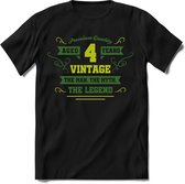 4 Jaar Legend - Feest cadeau kinder T-Shirt Jongens - Groen - Perfect Verjaardag Cadeau Shirt - grappige Spreuken, Zinnen en Teksten. Maat 128