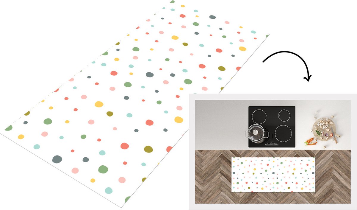 KitchenYeah Keukenloper - Loper keuken - Verf - Patroon - Stippen - 120x50 cm - Keukenloper vinyl Multicolor