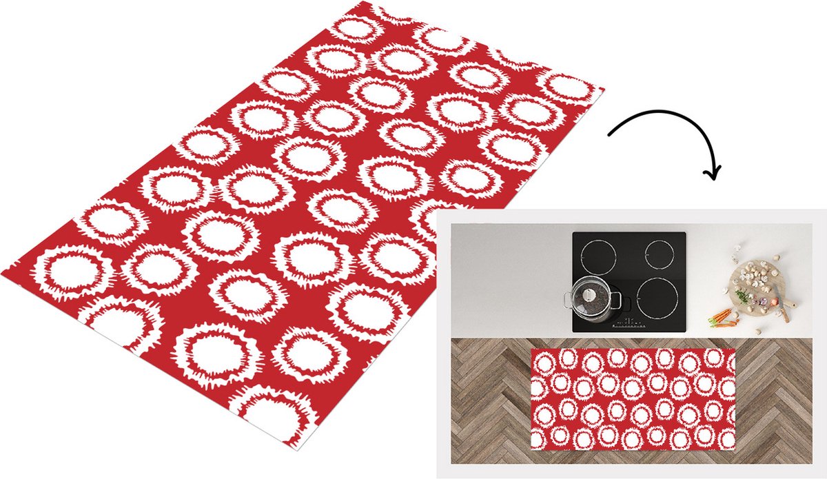 KitchenYeah Keukenloper - Loper keuken - Stippen - Rood - Patroon - 120x60 cm - Keukenloper vinyl Multicolor