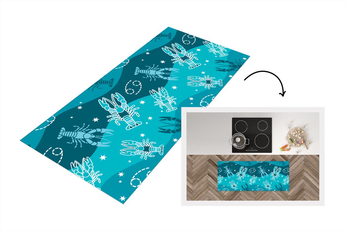 KitchenYeah Keukenloper - Loper keuken - Zodiac - Kreeft - Design - 120x50 cm - Keukenloper vinyl Multicolor