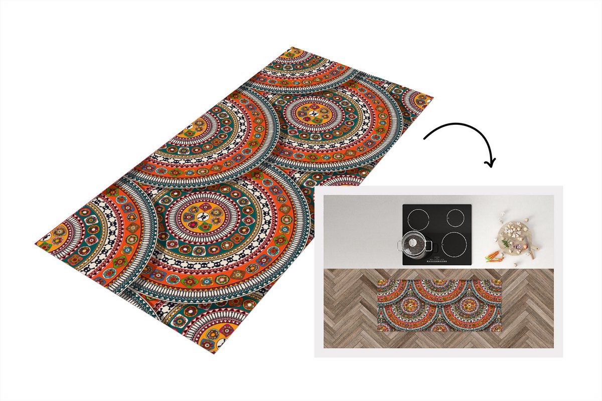 KitchenYeah Keukenloper - Loper keuken - Cirkels - Azteken - Patronen - Zuid-Amerika - 120x50 cm - Keukenloper vinyl Multicolor