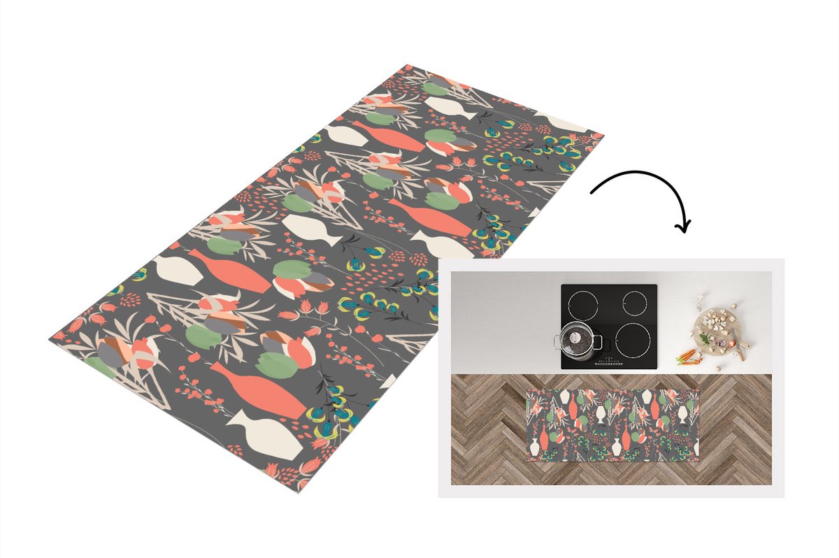 KitchenYeah Keukenloper - Loper keuken - Boeket - Bloemen - Patronen - 120x50 cm - Keukenloper vinyl Multicolor