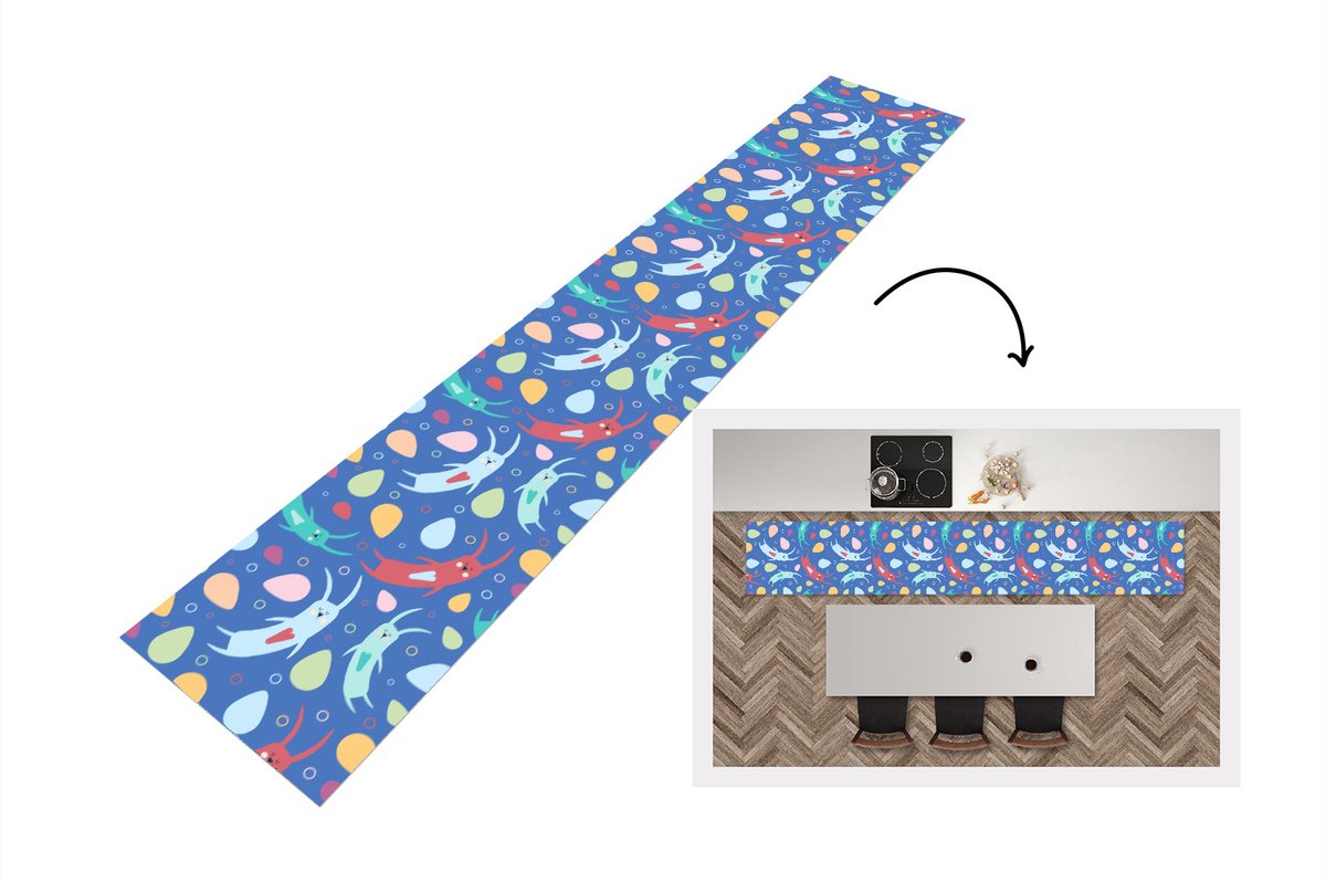 KitchenYeah Keukenloper - Loper keuken - Konijnen - Pastel - Regenboog - Patronen - 300x50 cm - Keukenloper vinyl Multicolor