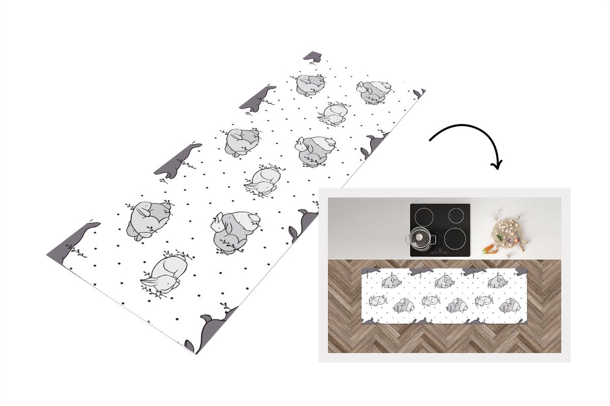 KitchenYeah Keukenloper - Loper keuken - Konijnen - Dieren - Slaap - Kinderen - Patronen - 150x50 cm - Keukenloper vinyl Multicolor