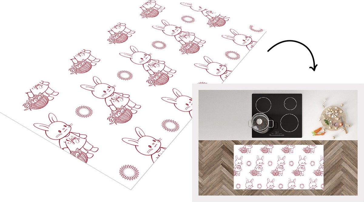 KitchenYeah Keukenloper - Loper keuken - Konijnen - Patronen - Dieren - Cartoon - 120x60 cm - Keukenloper vinyl Multicolor