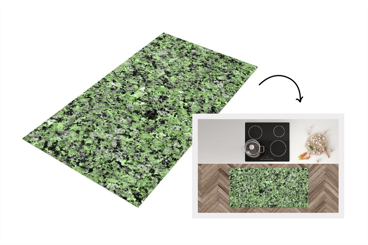 KitchenYeah Keukenloper - Loper keuken - Graniet - Groen - Zwart - Kristallen - 120x60 cm - Keukenloper vinyl Multicolor