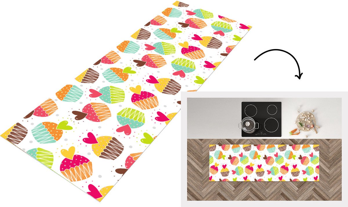 KitchenYeah Keukenloper - Loper keuken - Muffin - Regenboog - Design - Hart - Keukenloper vinyl multicolor, foto 2