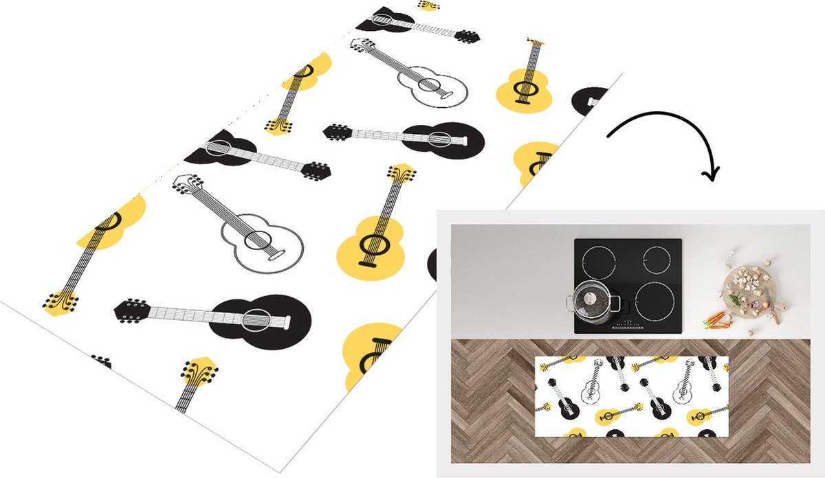 KitchenYeah Keukenloper - Loper keuken - Gitaar - Patronen - Instrumenten - 120x50 cm - Keukenloper vinyl Multicolor