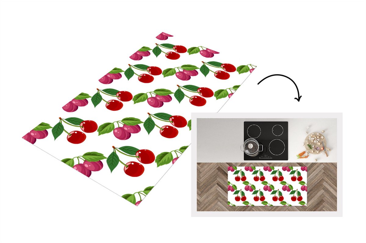 KitchenYeah Keukenloper - Loper keuken - Kersen - Patronen - Fruit - 120x60 cm - Keukenloper vinyl Multicolor