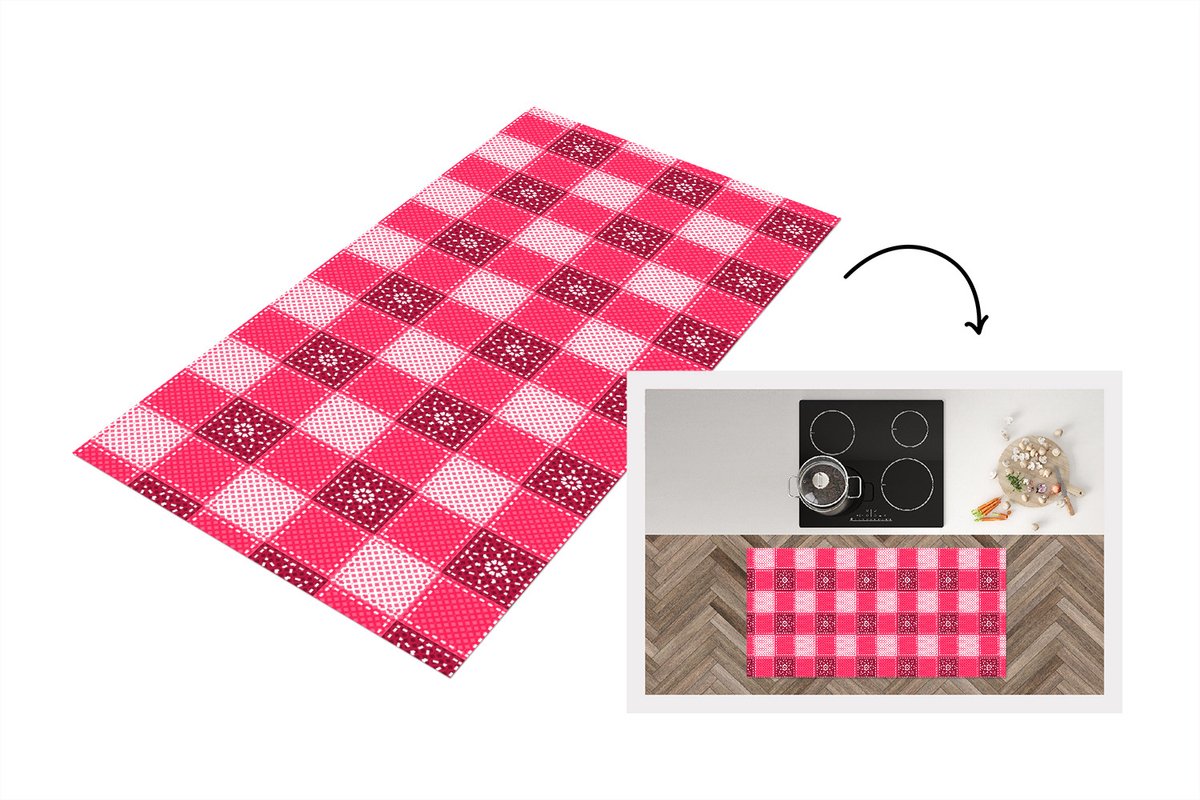 KitchenYeah Keukenloper - Loper keuken - Roze - Patronen - Bloemen - 120x60 cm - Keukenloper vinyl Multicolor
