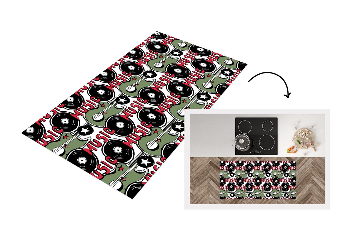 KitchenYeah Keukenloper - Loper keuken - Patronen - Muziek - Vinyl - 120x60 cm - Keukenloper vinyl Multicolor