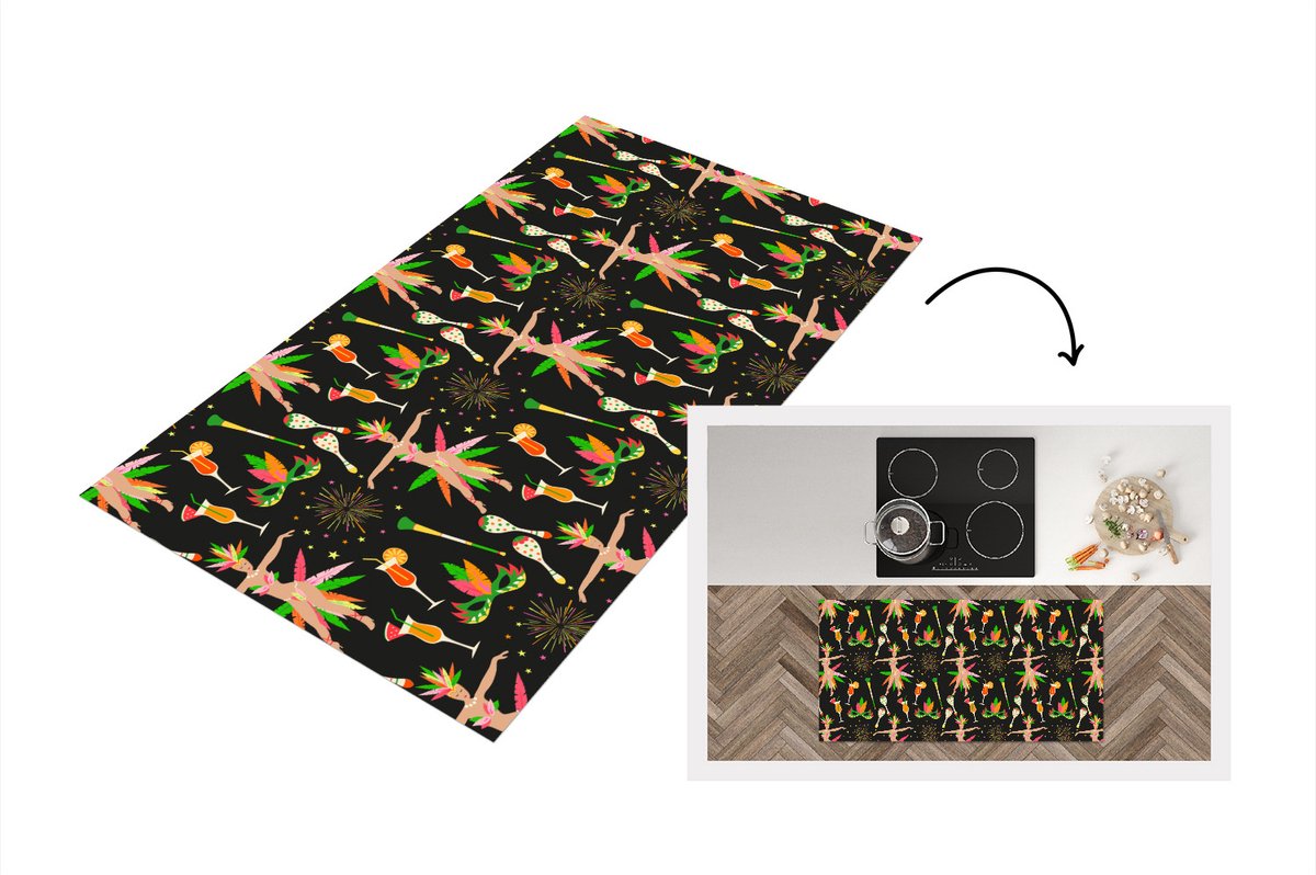 KitchenYeah Keukenloper - Loper keuken - Brazilië - Carnaval - Patroon - 120x60 cm - Keukenloper vinyl Multicolor