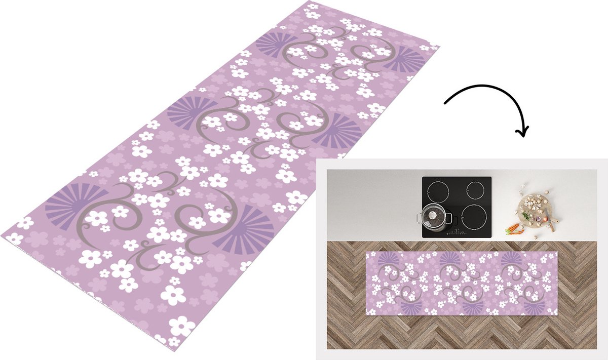 KitchenYeah Keukenloper - Loper keuken - Bloemen - Patronen - Sakura - 180x60 cm - Keukenloper vinyl Multicolor