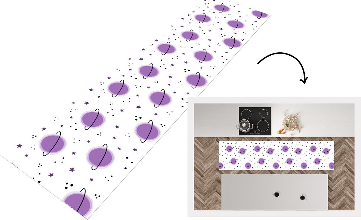 KitchenYeah Keukenloper - Loper keuken - Space - Planeten - Sterren - Ruimtevaart - Patroon - 200x50 cm - Keukenloper vinyl Multicolor