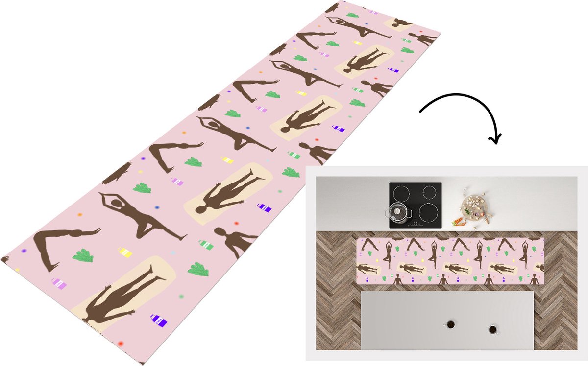 KitchenYeah Keukenloper - Loper keuken - Yoga - Zen - Patronen - 240x60 cm - Keukenloper vinyl Multicolor