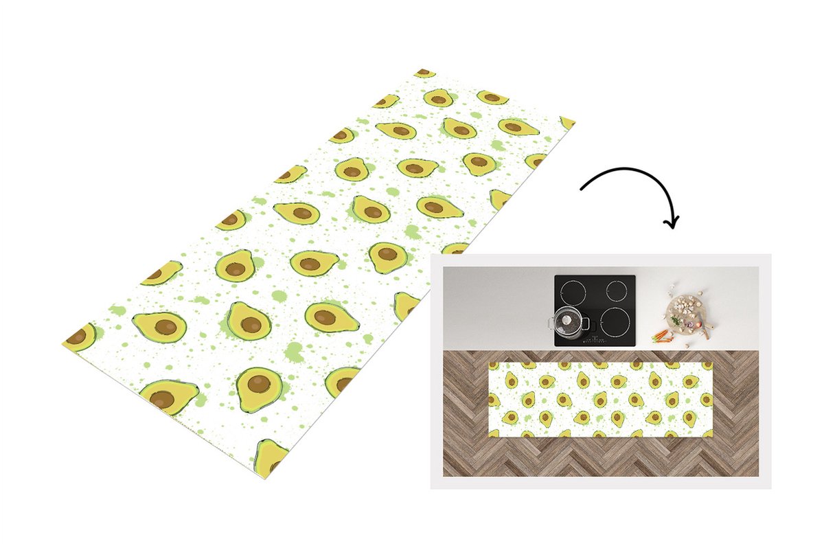 KitchenYeah Keukenloper - Loper keuken - Avocado - Patronen - Groen - 150x50 cm - Keukenloper vinyl Multicolor
