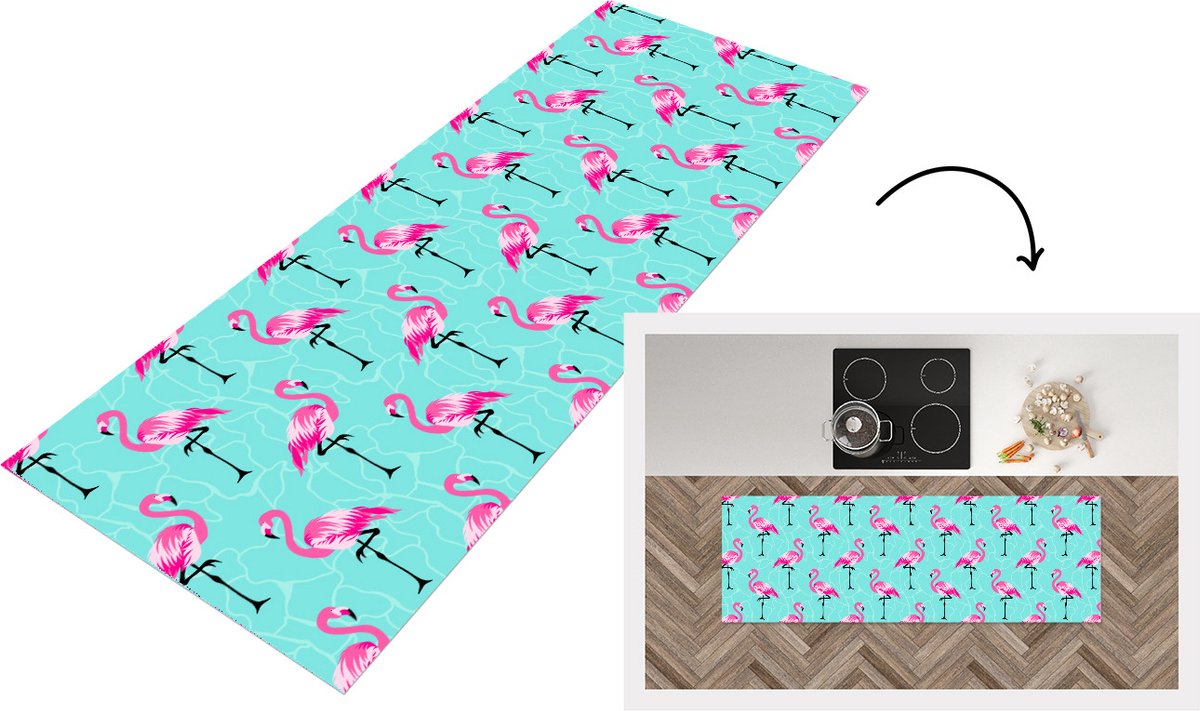 KitchenYeah Keukenloper - Loper keuken - Flamingo - Roze - Patroon - Keukenloper vinyl, foto 3