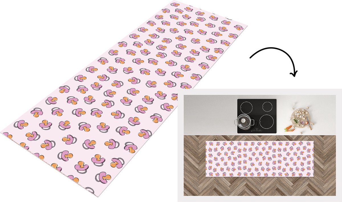 KitchenYeah Keukenloper - Loper keuken - Speen - Patronen - Roze - Keukenloper vinyl, foto 5