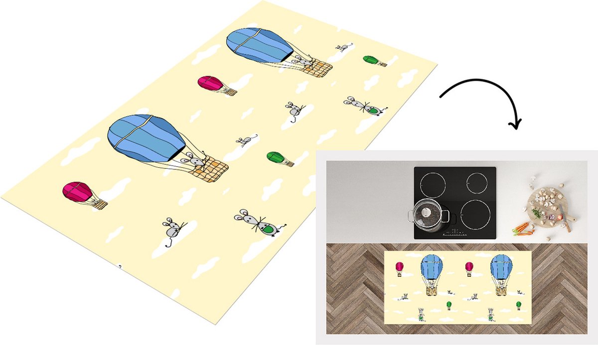 KitchenYeah Keukenloper - Loper keuken - Patroon - Muis - Luchtballon - 120x60 cm - Keukenloper vinyl Multicolor