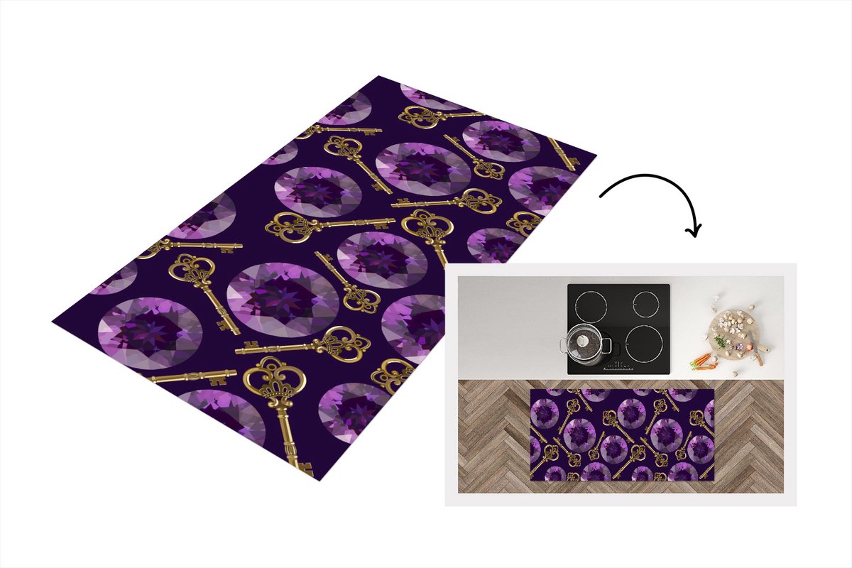 KitchenYeah Keukenloper - Loper keuken - Edelsteen - Patronen - Goud - Sleutel - Keukenloper vinyl, foto 5