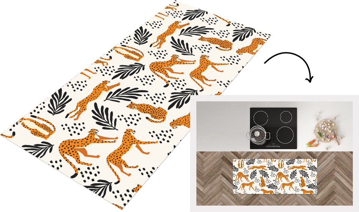 KitchenYeah Keukenloper - Loper keuken - Patronen - Bladeren - Jachtluipaard - 120x50 cm - Keukenloper vinyl Multicolor