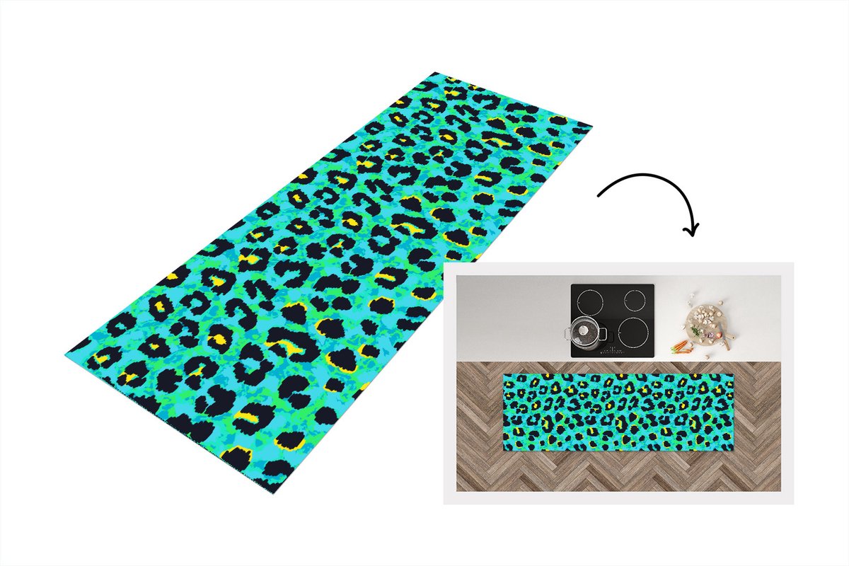 KitchenYeah Keukenloper - Loper keuken - Panterprint - Neon - Dieren - Design - 150x50 cm - Keukenloper vinyl Multicolor