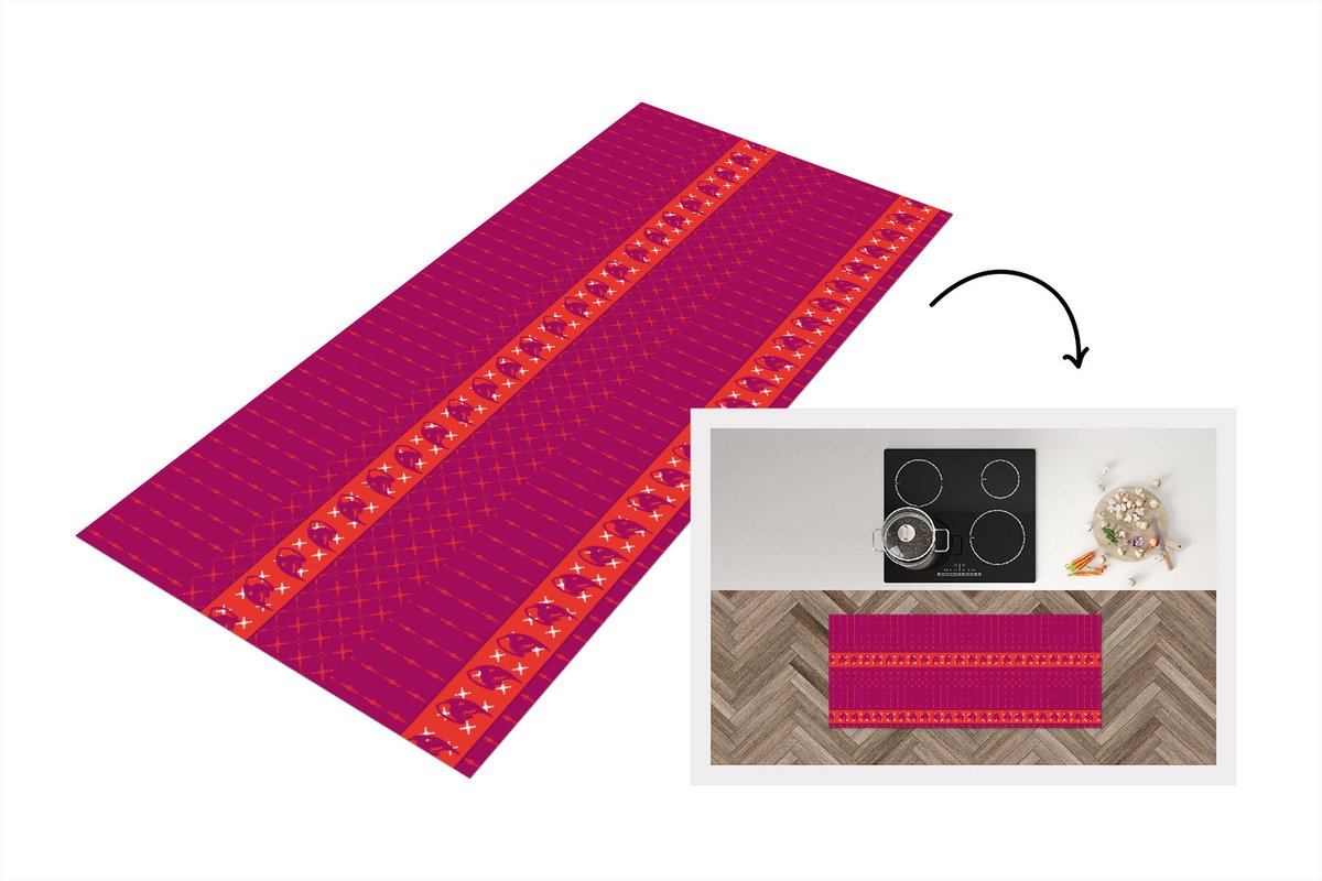 KitchenYeah Keukenloper - Loper keuken - Olifant - Design - Roze - 120x50 cm - Keukenloper vinyl Multicolor