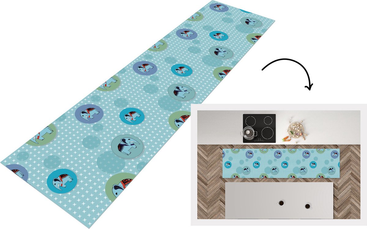 KitchenYeah Keukenloper - Loper keuken - Olifant - Stippen - Design - 200x50 cm - Keukenloper vinyl Multicolor