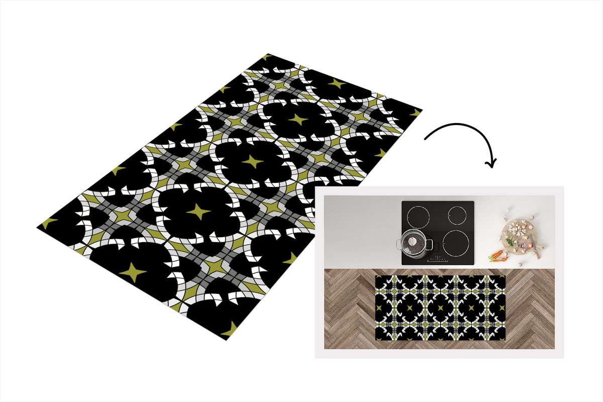 KitchenYeah Keukenloper - Loper keuken - Glas in lood - Abstract - Patronen - 120x60 cm - Keukenloper vinyl Multicolor