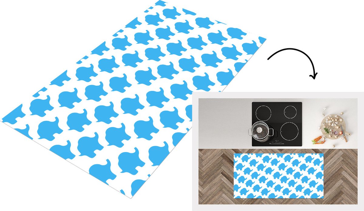 KitchenYeah Keukenloper - Loper keuken - Blauw - Olifant - Design - 120x60 cm - Keukenloper vinyl Multicolor