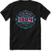 1984 The One And Only | Feest Kado T-Shirt Heren - Dames | Cobalt - Licht Roze | Perfect Verjaardag Cadeau Shirt | Grappige Spreuken - Zinnen - Teksten | Maat 3XL